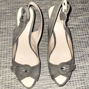 Zara Army Green Faux Suede Sling-Back Heels - 39